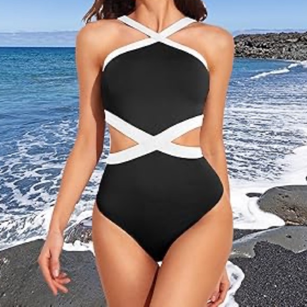 Holipick Women's High Neck One Piece Swimsuit Criss Cross
